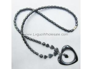 Black Hematite Stone Heart Shape Pendant Strands Necklace